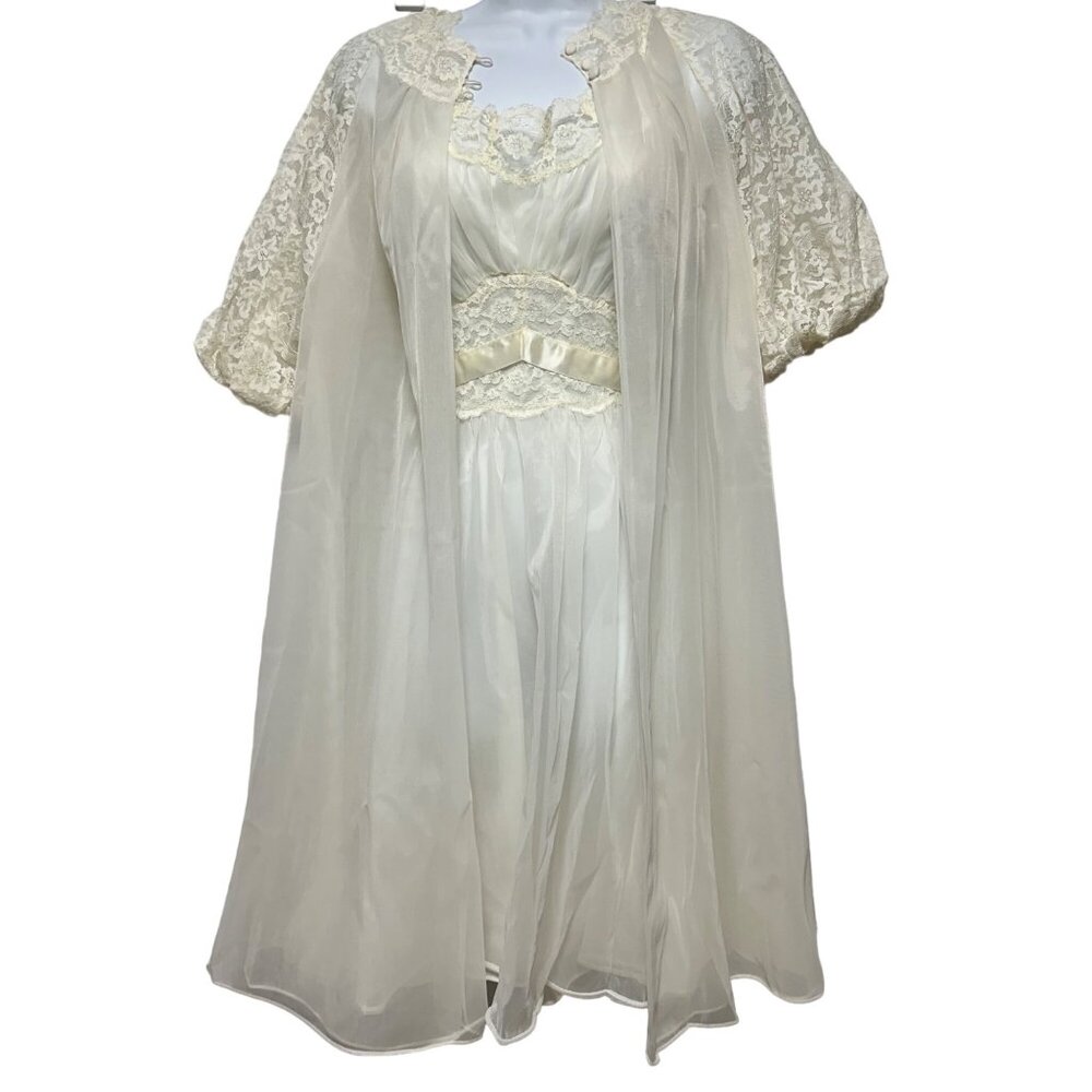 Vintage 1950s Vanity Fair Wedding Peignoir‎ Set XS